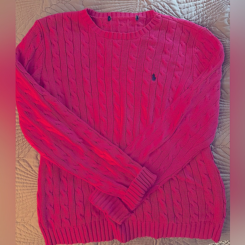 Vibrant pink cable knit sweater